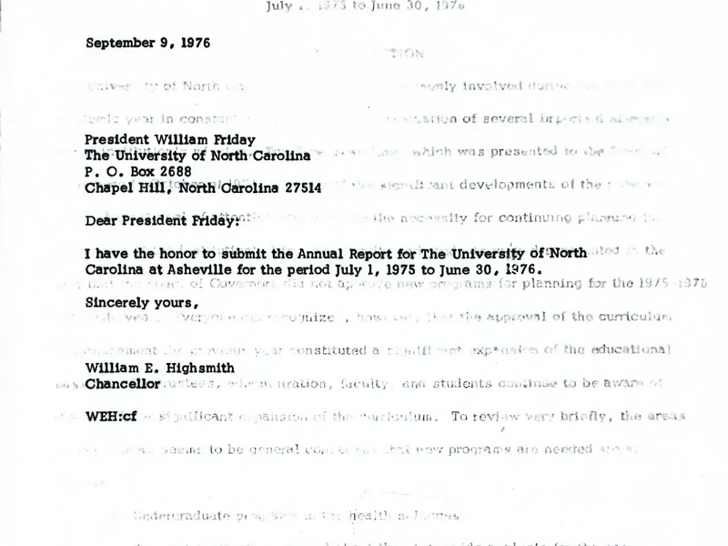 1975-1976 Highsmith Report To UNC President